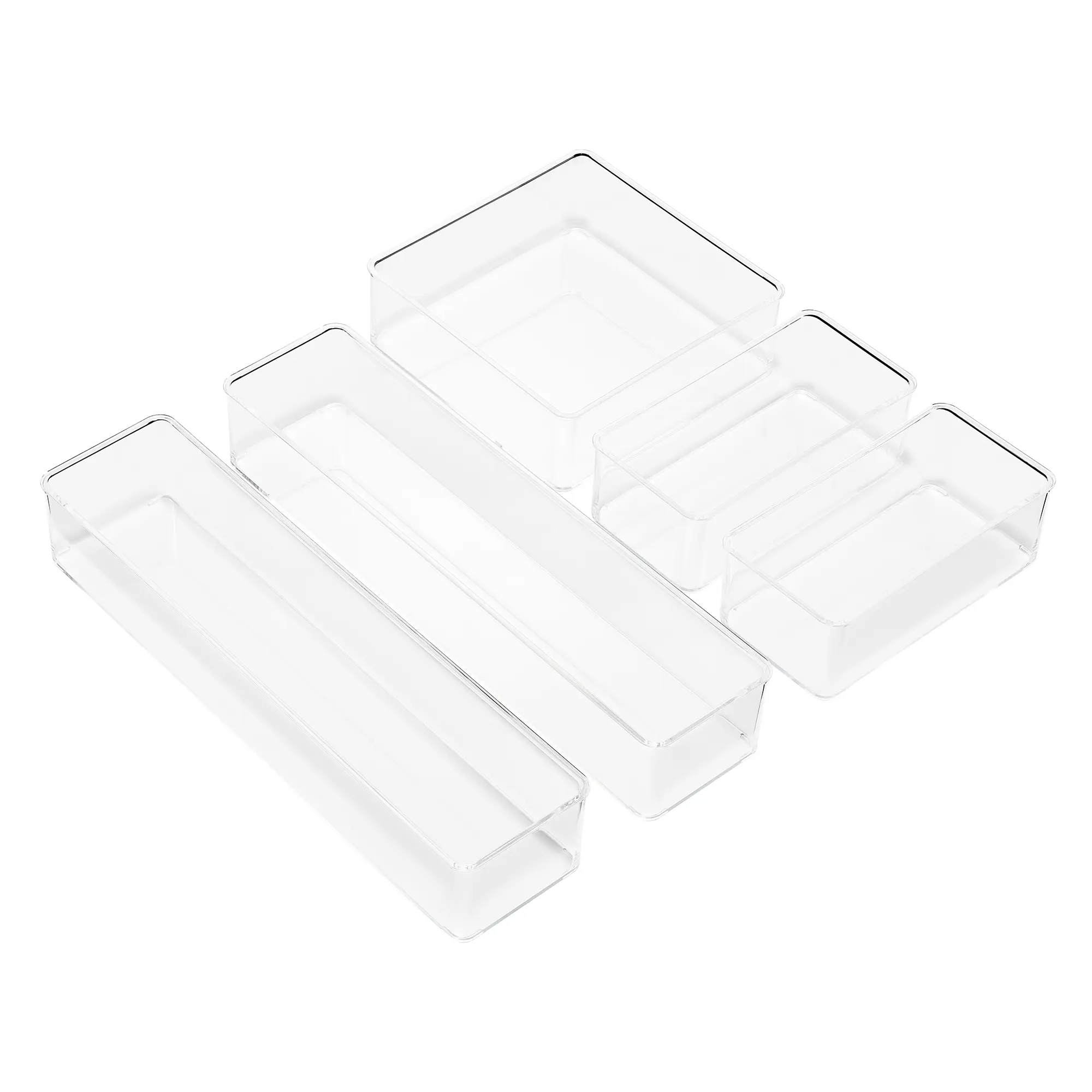 Sorbus Clear Drawer Organizer 5-Piece Set, Multi-Purpose Organizer Bins for Makeup, Desk Office Supplies, Vanity, and More Boxes Household Kitchen