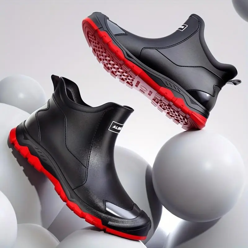 Men'sWaterproofShortRainBoots-ComfortableSlip-OnShoeswithStainResistant,Non-SlipFeatures,RoundToeDesign,SolidColorOutdoorFootwearforAll-SeasonWear Men'sWaterproofShortRainBoots-ComfortableSlip-OnShoeswithStainResistant,Non-SlipFeatures,RoundToeDesign,SolidColorOutdoorFootwearforAll-SeasonWear