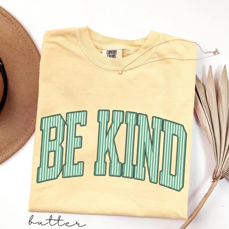 Comfort Colors Be Kind Shirt, Choose Kindness Graphic Tee, Trendy Striped Teacher T-Shirt, Positive Affirmation Counselor Gift Apparel