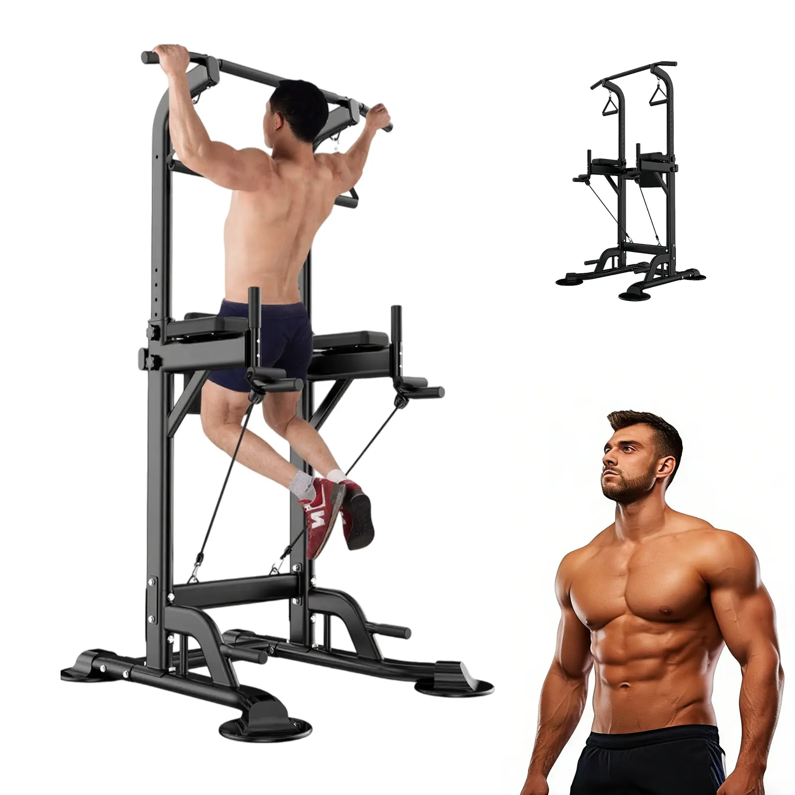 Power Tower Pull Up Bar for Home Gym Multi Functional Pull Up Bar Stand Dip Bar Station Adjustable Height Workout Dip Station Strength Training Fitness Equipment