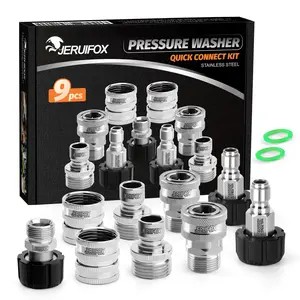 Pressure Washer Quick Connect Kit, Stainless Steel Pressure Washer Hose Adapter Set, M22 14mm Swivel to 3/8'' Male Female Quick Connect Pressure Washer Fittings, Garden Hose Quick Disconnect Kit 9 PCS