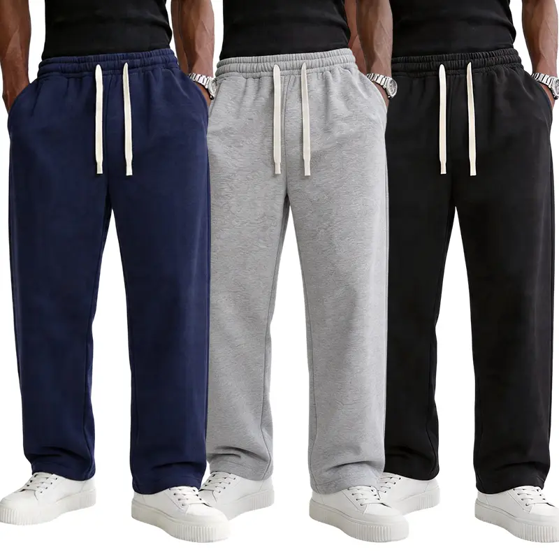 Men's Soft Fleece Sweatpants, Baggy Casual Streetwear Bottoms with an Adjustable Drawstring Waist and Open Hem, Men's Wear, Clothes