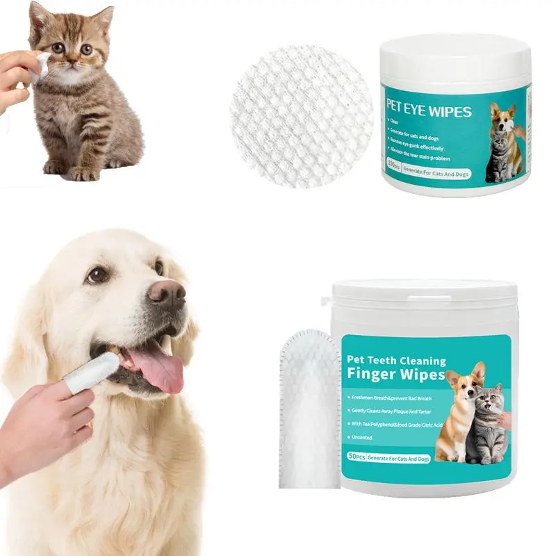 Pet Finger Toothbrush & Eye Wipes Set, 2 Counts/set Disposable Finger Toothbrush & Eye Wipes, Kitten Pet Dog Oral Care Cleaning Supplies, Puppy Toothbrush