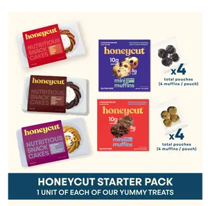 HONEYCUT STARTER PACK - CHOCOLATE BIRTHDAY AND CARROT SNACK CAKES & MINI MUFFIN BUNDLE (HIGH PROTEIN, LOW SUGAR, GLUTEN FREE)