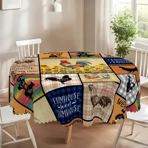 BLIOWL Vintage Farmhouse Style Rooster Themed Tablecloth,Countryside Chicken Coop, Sunflower,Rooster Pattern Design,Suitable For Spring And Summer,Party Decoration,Kitchen Accessories,Restaurant Terrace,Perfect Gift For Friends