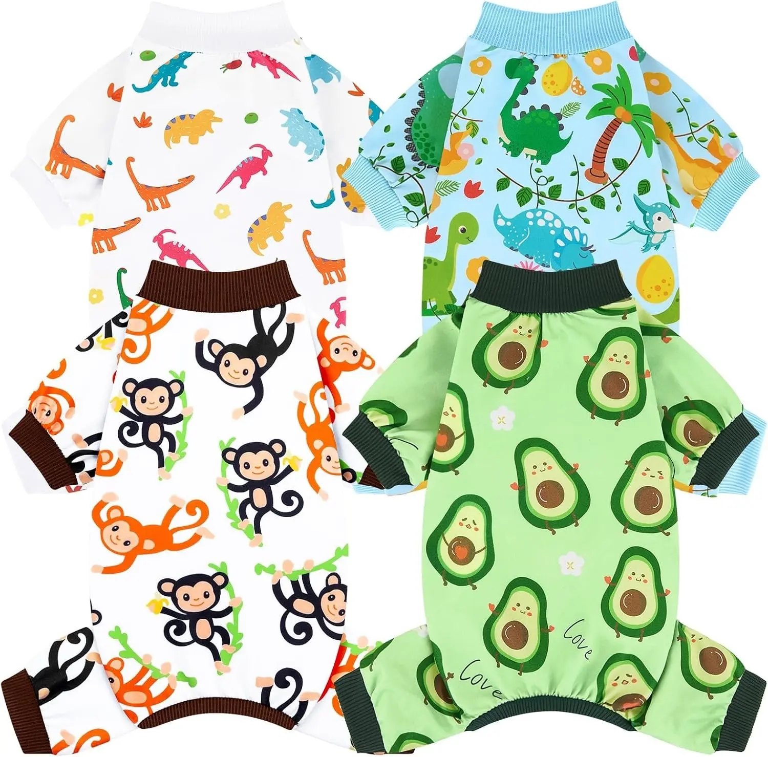 XPUDAC 4 Pack Dog Pajamas Soft Strechy Summer Doggie Clothes for Small Medium Dogs Boy Girl Dog Onesie Puppy Pjs Cat Apparel-Small Gift