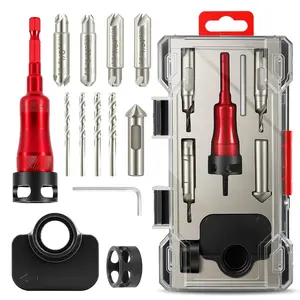 Countersink Drill Bit Set with Bearing Depth Stop & Chamfer Tool, 1/4" Hex Shank Quick Change Bi-Directional Cutting Edges for Woodworking (with Adjustable Bearing Depth Stop)
