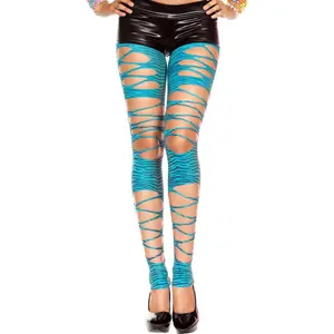 Music Legs  Ripped Zebra Print Leggings - Turquoise