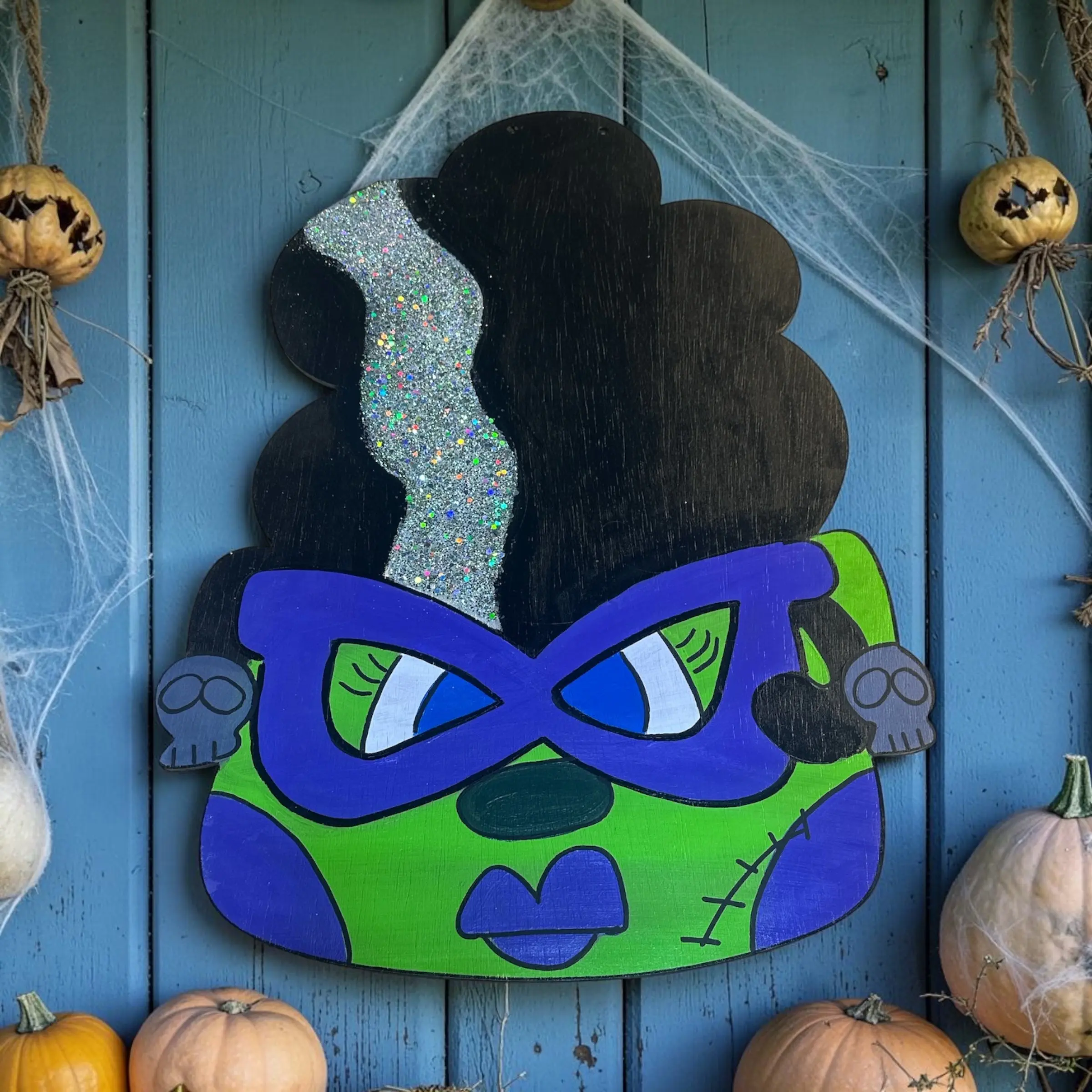 Mr and Mrs Frankenstein Door Hanger Set | Hand Painted Halloween Wood Sign | Double Door Decor | Handmade Iowadmade Iowa (Copy) whimsical home