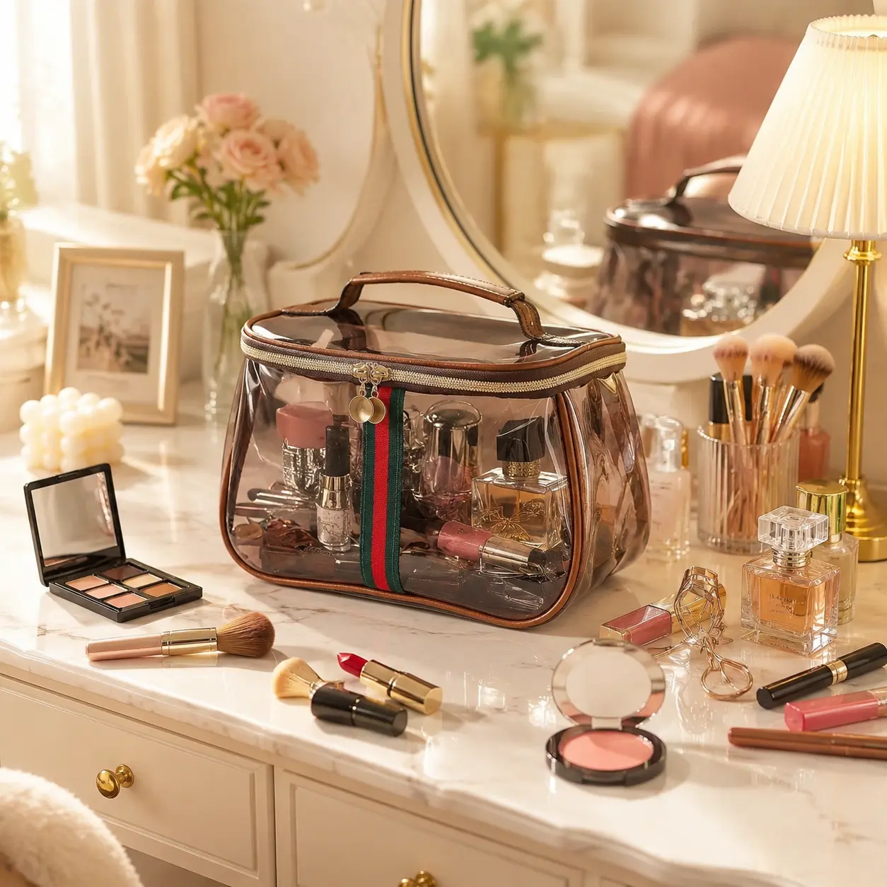 <buy2get1free>Large Capacity Waterproof Transparent Makeup Bag 1 Count PVC Travel Organizer for Toiletries & Cosmetics Spacious Durable