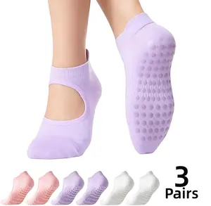 3 Pairs Non-Slip Yoga Socks for Women with Grips & Cutout Design | Anti-Skid Pilates, Barre, Ballet & Home Workout Socks | Breathable Cotton Hospital Grip Socks spring ankle