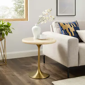 Modway Lippa 20" Round Artificial Travertine  Side Table in Gold Travertine