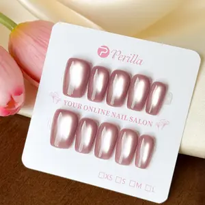 Perilla SL1-SL6 Solid Color 10PCS Cat Eye Short Square Shaped Handmade Press On Nails Fake Glue On Nail Set