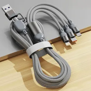 240w 1.2m Three-In-One Phone Charging Cable USB PD to Type-C Mini Fast Data Line for iPhone 15 14 Samsung Xiaomi Huawei Braided Charger