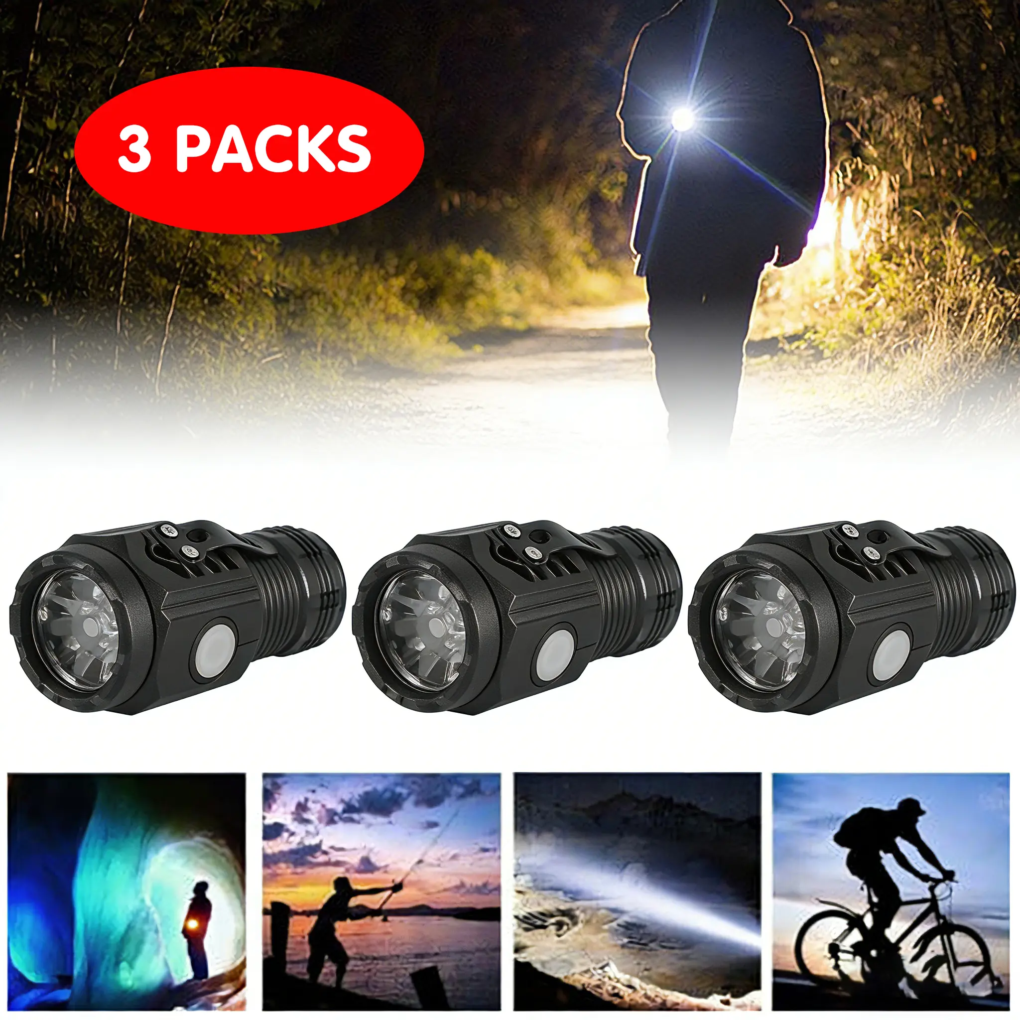 3-Pack High Lumens USB Rechargeable Mini Pocket Keychain Flashlights, Durable Waterproof Multifunctional 5-Mode Strong Lighting Accessories for Home Improvement, Strong Flashlight, Multifunctional Flashlight
