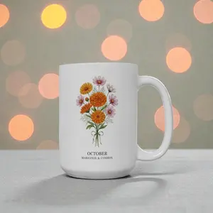 October Birth Flowers Mug | Marigold & Cosmos Ceramic Mug