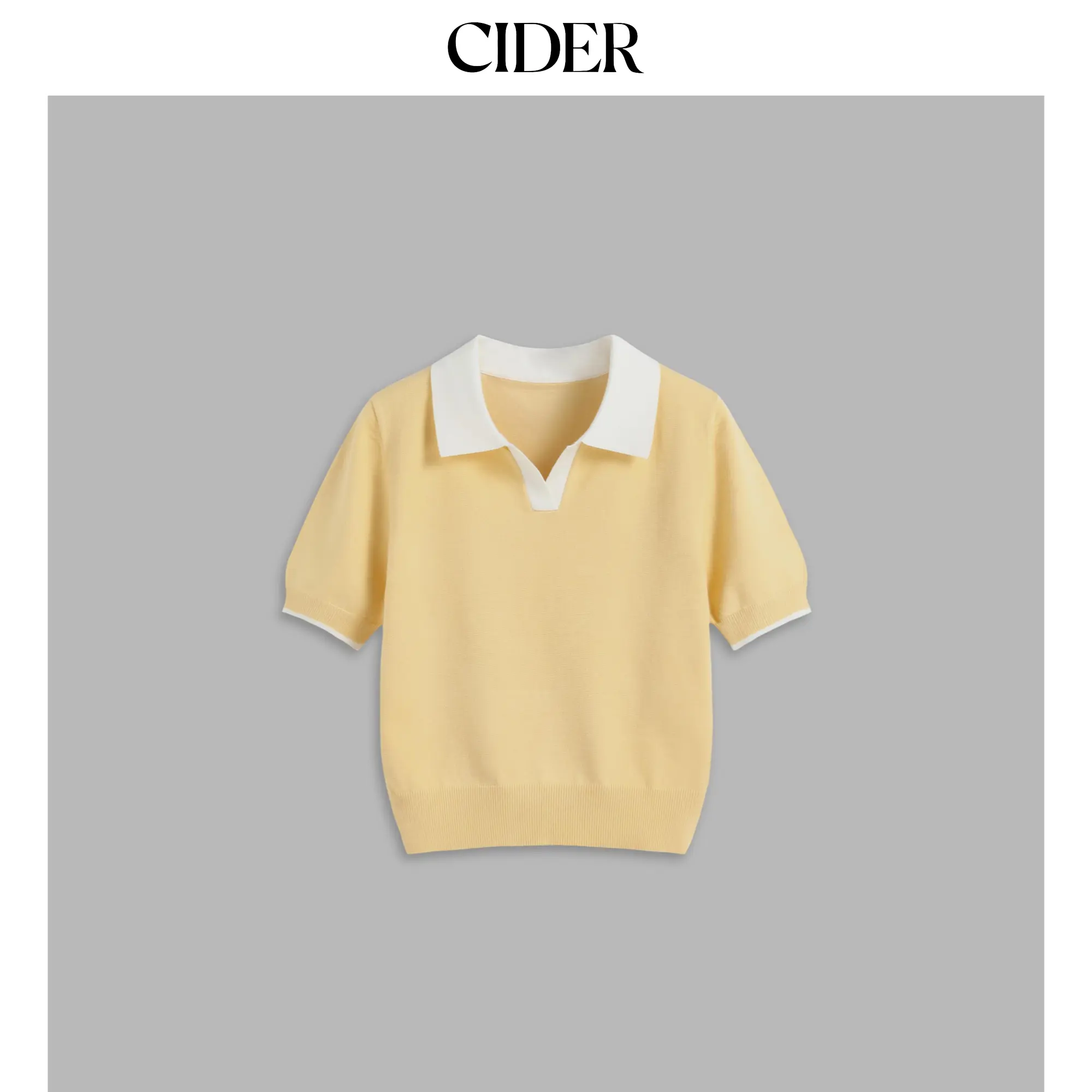 Cider Women's Knit Polo Top with Contrast Binding, Preppy Short Sleeve Button Up Shirt for Casual Wear, Shortsleeve