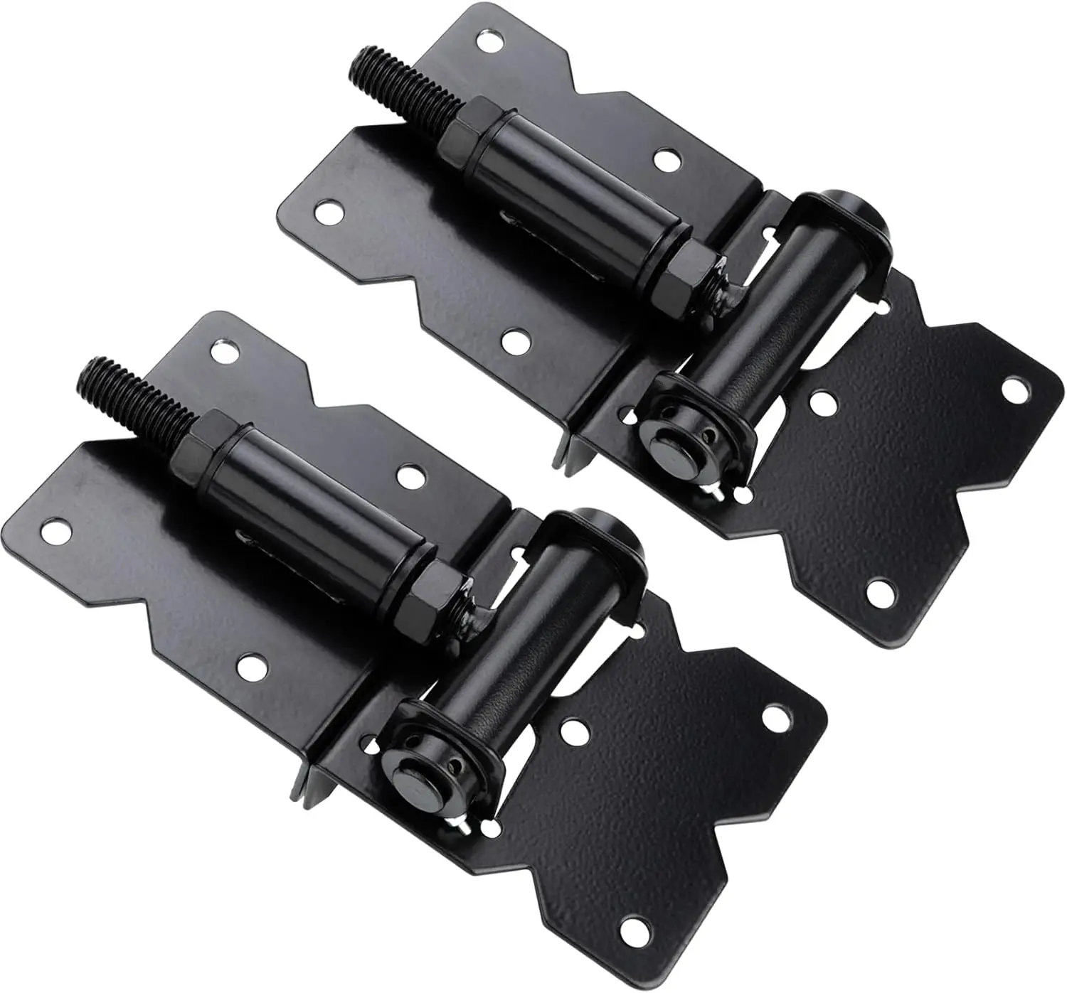 lf Closing Gate Hinges Adjustable Heavy Duty Hardware 90 Degree Gate Hinges Kit for Wood/Vinyl/Metal/Outdoor Fence, with lf-Tapping Screws and Swing Adjuster Tool, 2-Pack, Black Finish