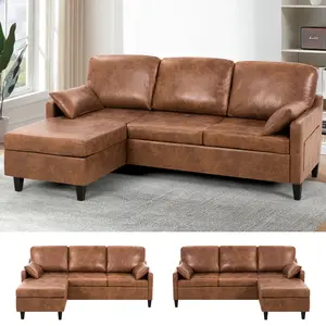 ACMEASE 76" Sectional Sofa Couch with Reversible Chaise, Suede Leather L Shaped Sofa w/USB Charger Ports & Storage Bag, Convertible Modern Couch w/Storage Space for Living Room, Small Space