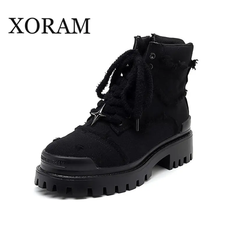 XORAM Men's Trendy Thick-Sole Work Boots - Perfect for Men's Casual & Street Style, British Style Outdoor Big Toe Workwear High-Top Thick-Soled Motorcycle Boots for men 78999