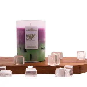 15 oz Lavender Matcha Latte Candle - Handcrafted Realistic Ice Matcha Design, Soy-Gel Wax Blend, Creamy Floral Scent Light for Home Decoration, Home Decor Accent