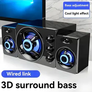BOBO Wired Speaker With USB Power Supply, 2.1 Stereo Computer Speaker System With Subwoofer, 3-Speaker Layout, Enhanced Bass, Button Control, Rainbow Gradient Lighting, For Desktop/Laptop/Music Player