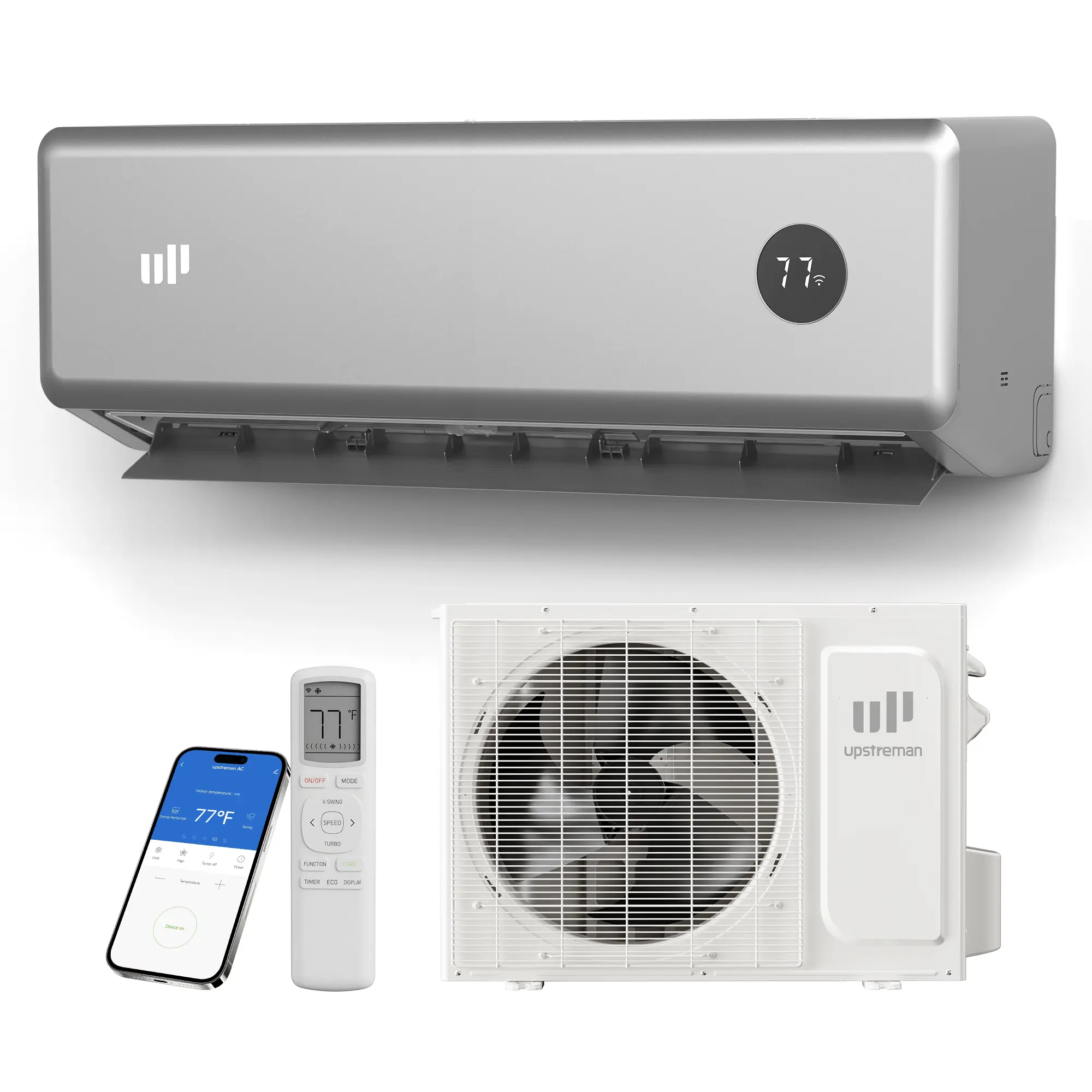 Upstreman 12000 BTU Mini Split AC/Heating System, 115V Silver Mini Split Air Conditioner, 20 SEER2 Ductless Split AC, Energy Efficient Inverter, WiFi Control, with Mounting Bracket, Up to 750 Sq.Ft-UI12-115G cooling Room Ac Unit Quiet Ac Unit