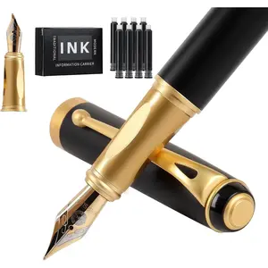 Fountain Pen-Smooth Writing Metal Water Pen with  Case Fine Nib Consistent Ink Flow Luxury Pen for Nice Pens Includes a Calligraphy Nib 8 Ink Cartridges and a Converter ()