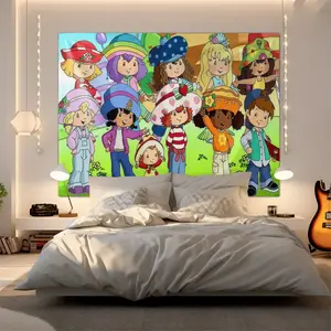 Strawberry Shortcake Tapestry, Cartoon Print, Wall Hanging Decor, Perfect Gift for Fans, Home Bedroom Decor