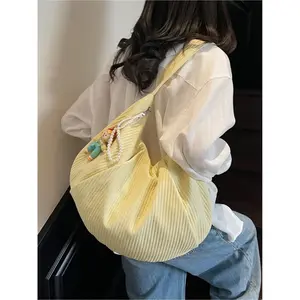 Women's Solid Color Half Moon Bag with Bag Charm, Large Capacity Shoulder Bag for Work & Daily Used, Casual Trendy Versatile High-quality Daily Commuting Bag