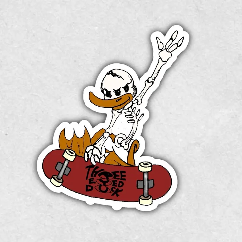 Three Eyed Duck Vinyl Sticker - Skateboarding Duck Logo - skateboard sticker, car sticker, notebook sticker