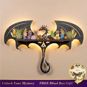 FNYDOX Gothic Evil Dragon Decor Crystal Display Shelf for Wall Wooden Witchy Shelf Rock Display Case Knick Knack Organizer Trinket Holder Wall Hanging Shelves for Essential Oil & Nail Polish