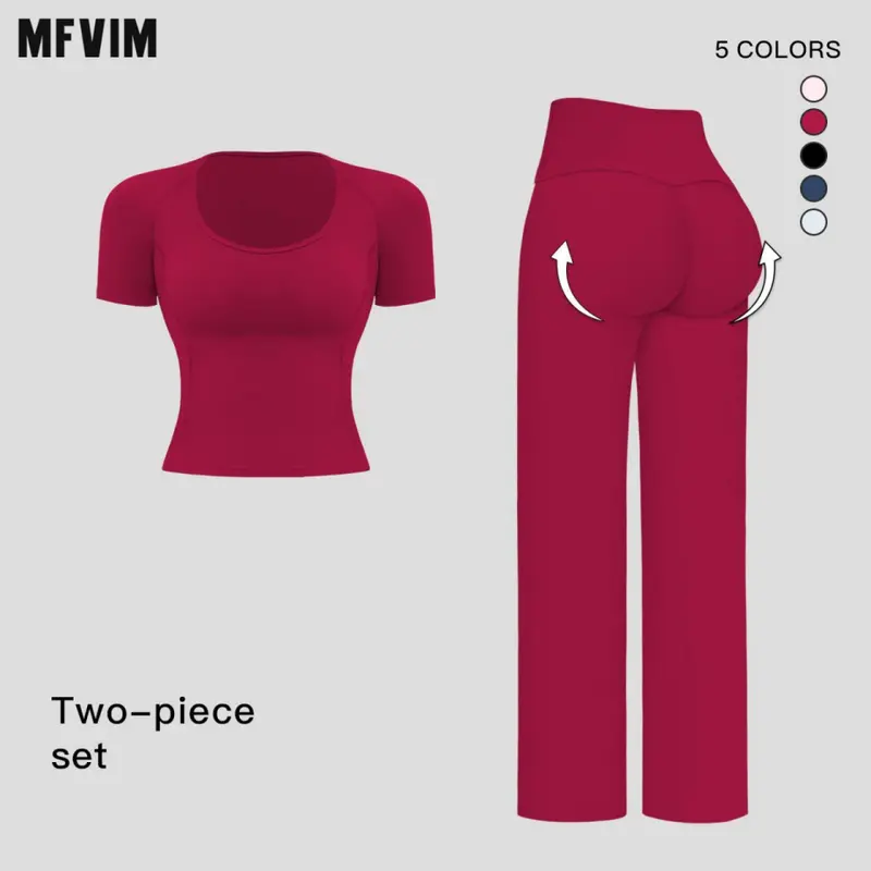 MFVIM Women’s Fitness Yoga Outfit Set – New Summer Casual Short Sleeve Two Piece Slimming Set,back to school,back to school haul,sohochic