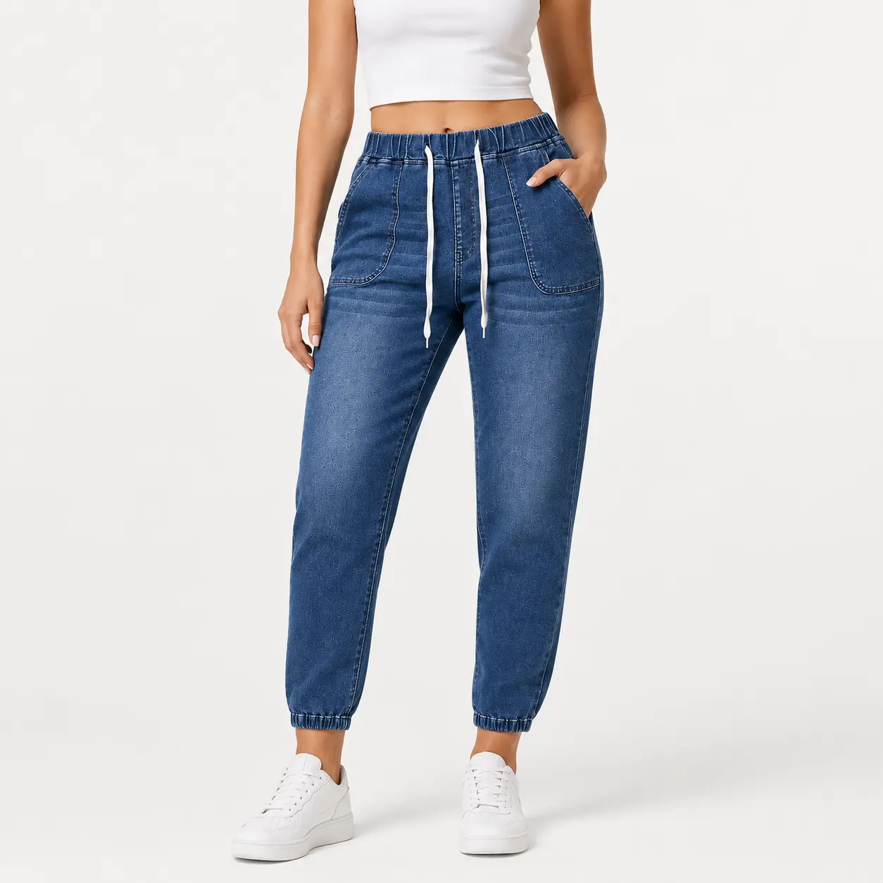 Ultimate Cozy Vibes | Drawstring Elastic Waist Denim Joggers (Comfy Baggy Indigo Jean Pants) ️