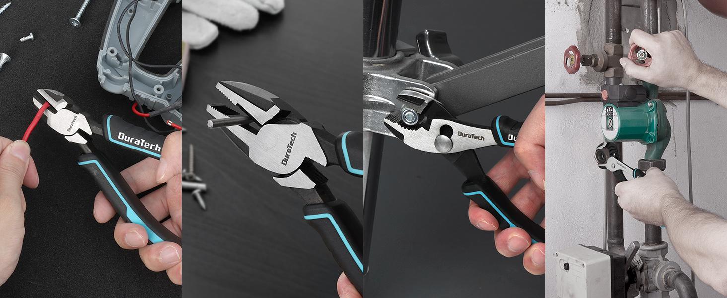 #backtoschool DURATECH 5-Piece Cr-Ni Pliers Set, 6" Long Nose, Slip Joint, Diagonal Cutting, 8" Linesman, Groove Joint Pliers, Easy Storage Oxford Rolling Pouch