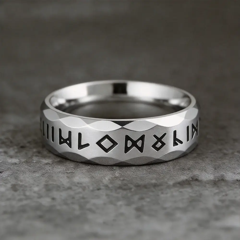 SUNFLOWERZHU  Men'S Stainless-Steel Rings Punk Viking Rune Men Rings Bevel Vintage Rings Silver Ring Jewelry For Man