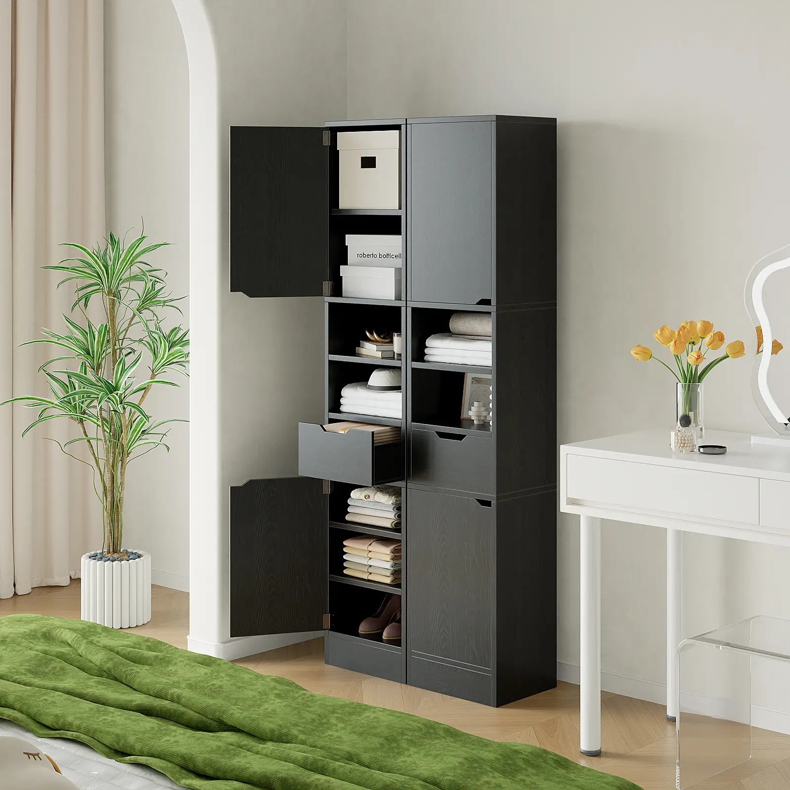 ALISENED Tall Narrow Storage Cabinets, Minimal Furniture Organization for Small Spaces Interior Design Organizing Aesthetic
