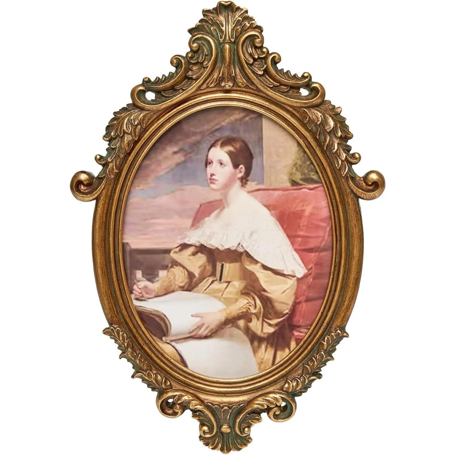 Classic Floral 7x9 in Oval Picture Frame with Glass Front - Tabletop & Wall Hanging, Bedside Table Decor for Sisters' Home, Wedding & Photo Gallery, Decoration