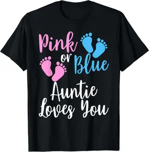 Casual Cotton shortsleeve tees Gender Reveal Aunt-TEE | Pink Or Blue Auntie Loves You T-Shirt