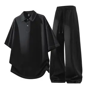Contrast-Stitch Polo Tracksuit Mens Premium Casual Co-Ord Set with Classic Polo Collar, Elastic Waistband & Adjustable Drawstring for Daily Wear & Urban Outings