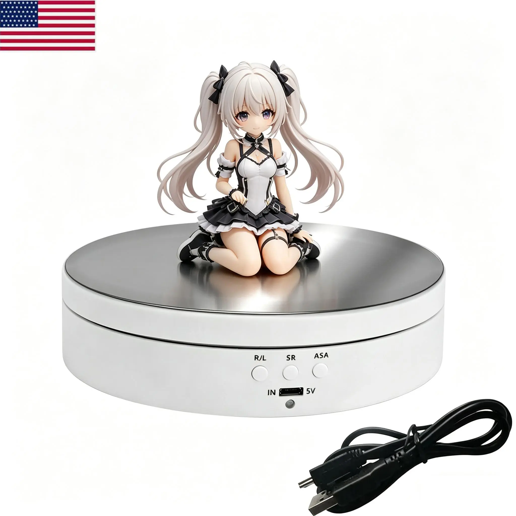 Motorized Display Turntable, 5.4in Compact 360-Degree Rotatable Stand for Product Photography, Quiet Operation with 3 Speeds, Stable 3kg Load Capacity