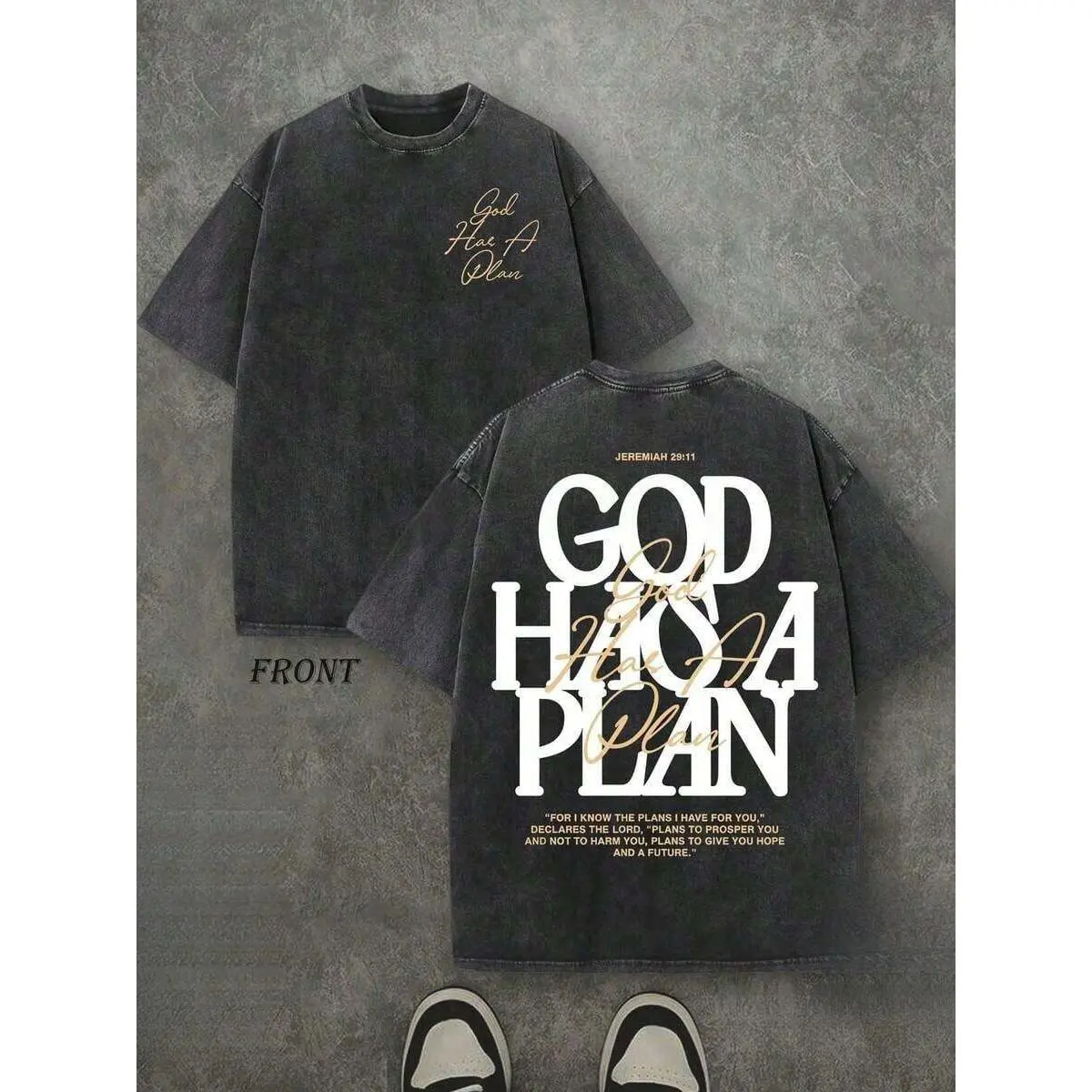 Jesus Tee God Has A Plan Graphic Tee Double-Sided Print Washed T-Shirt Holiday Gifts Y2K Men's Graphic Tees, Street - Style Vintage Washed T - Shirts,  Unisex Graphic Tees Halloween Back To School ShirtsNew Casual T-Shirts For Men And Women