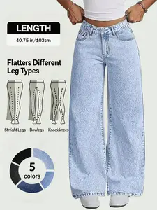 Elegant Chic High-Waisted Slimming Wide Leg Jeans Pants, Loose Fit Denim Long Trousers for Women, Fall & Winter Fashion
