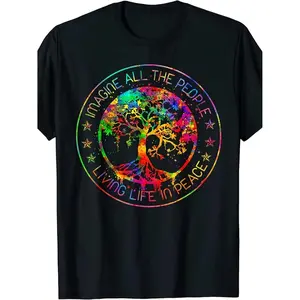 NEW LIMITED All The People Imagine Living Life in Peace Hippie Tie Dye T-Shirt Same Style for Men And Women 2026 Summer Short-Sleeved Printed T-Shirt Pure