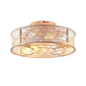 ARCH 20" Flower Style Iron  Ceiling Fans With Remote Control,Flush Mount Caged Ceiling Fan  for Bedroom, Living Room--NOT Included Bulbs-Retro White