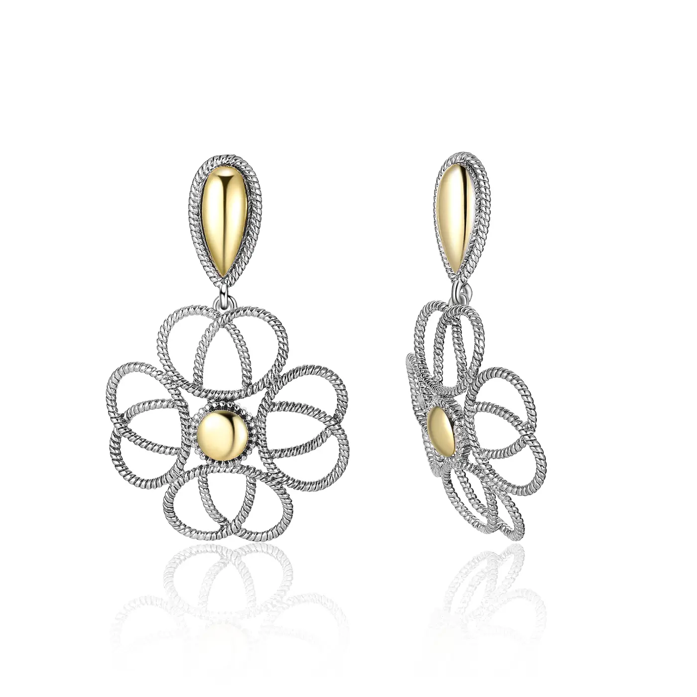 Aprilery Two-Tone Twisted Rope Flower Drop Earrings with Teardrop Accent Viral Must-Have Fashion Accessory for Women Chic Statement Piece Ideal for Party Looks Daily Outfits & Gifting