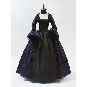 New Vintage Palace Style Printed Long Dress, Victorian Costume Performance Dress Costumes