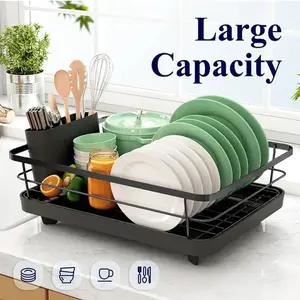 Kitchen Sink Dish Rack Draining Shelf, Partitioned Storage Organizer, Home Kitchen Countertop Bowl Plate Holder, Durable & Space-Saving Design