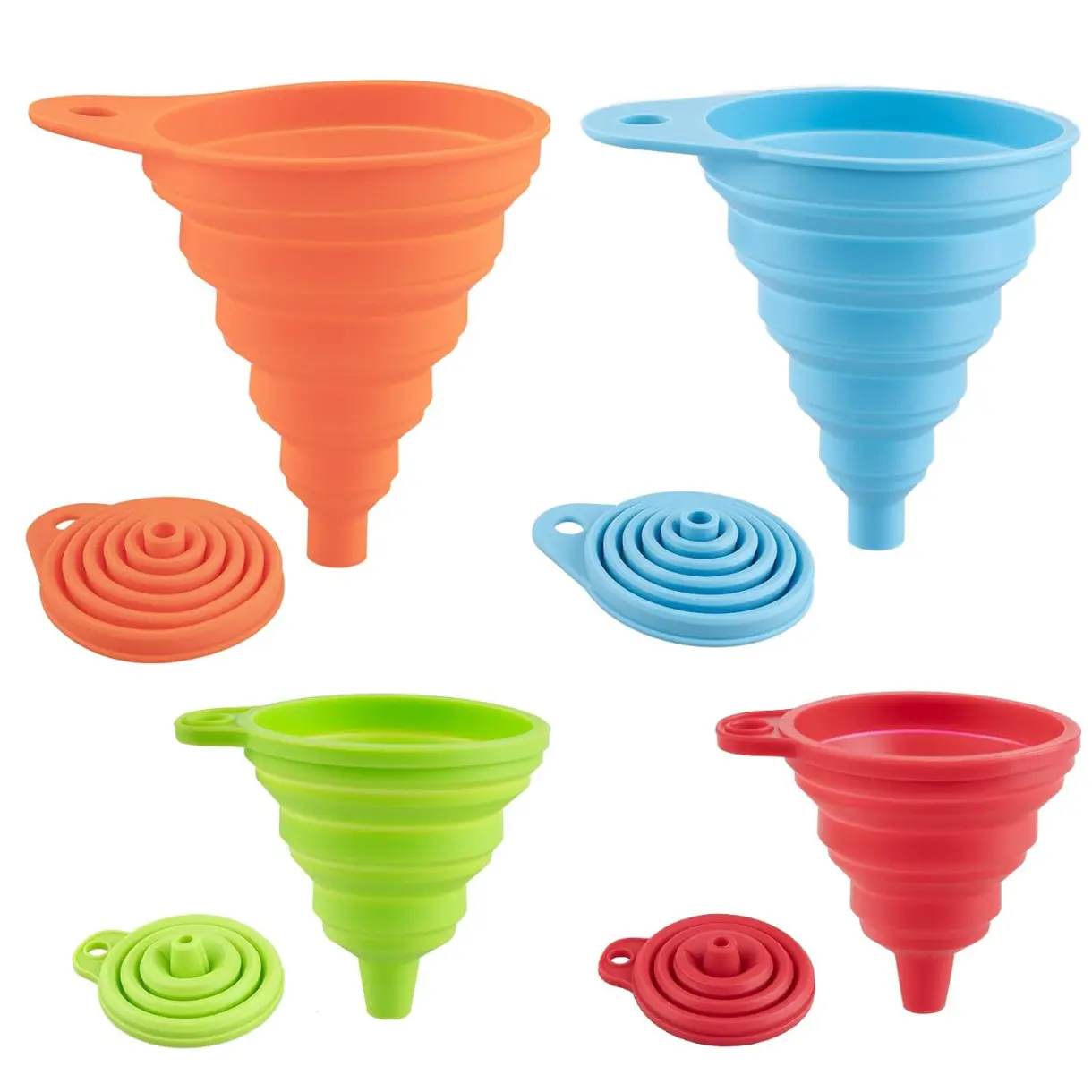 4 Pack Kitchen Funnel, Large and Small, Foldable Silicone Kitchen Gadgets, Food Grade for Kitchen Use Filling Bottles Liquid Oils