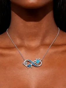 Ocean Style Blue Color Opal Three Turtle Infinity Symbol Pendant Necklace Valentine's Day Party Holiday Gift